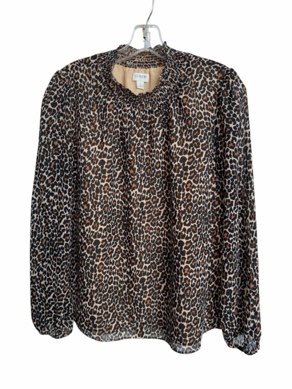 J. Crew Leopard Print Smocked Neck Blouse size Small